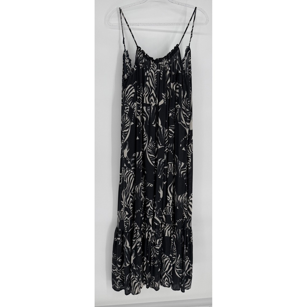 Anthropologie Zebra Print Dress Black White Spaghetti Strap Tiered Womens Sz S